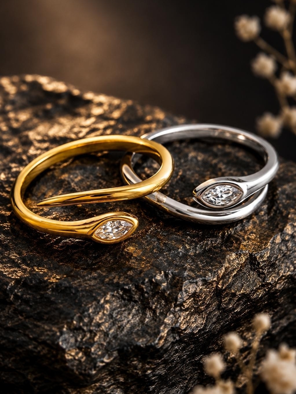 Gold Tone Open Wrap Ring with Marquise Clear Stone - Picture 6 of 6